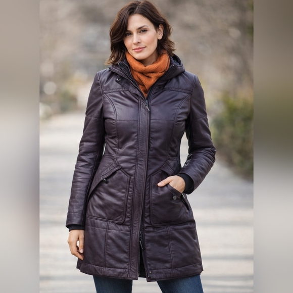 Danier Jackets & Blazers - Archival DANIER Plum Longline Leather Moto Winter Rider Coat Side Zips Sz S